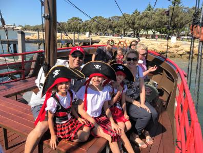 Family aboard the pirate ship