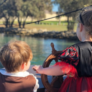 Steering the wheel on the pirate ship