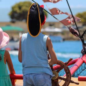 Pirate Ship Mandurah steering the captain wheel 