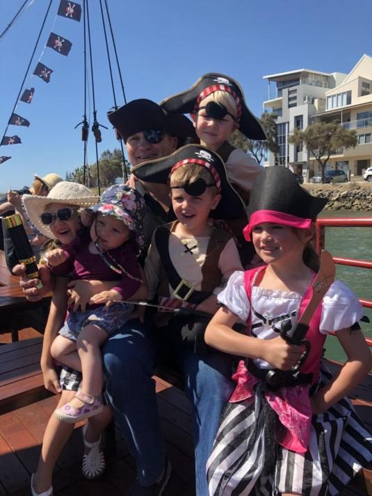 A family having heaps of fun on The Pirate Ship