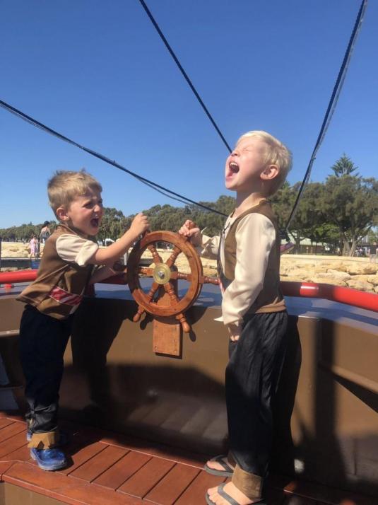 Kids at steering wheel